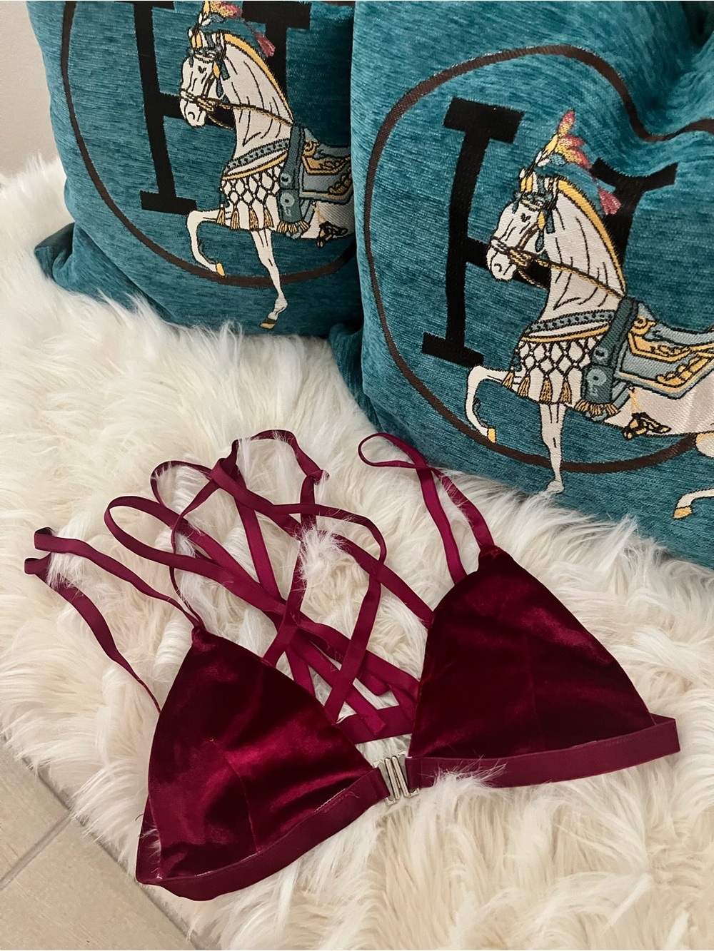 Victoria's Secret Burgundy Velvet Strappy Bralette